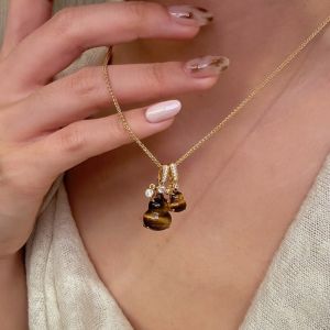 Gold Cats Eye Double Gourd Long Sweater Chain Necklace Womens Style 2025 New Luxury Minimalist Tiger Eye Stone Pendant