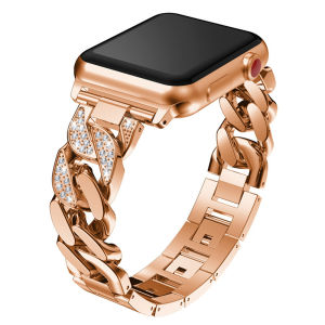 Women Bracelet for iWatch Series 9 8 7 6 SE 5 4 Diamond Cowboy Chain Steel Strap for Apple Watch Ultra2 49mm 41 45 40 44 38 42mm