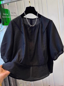 Slimming Cotton Linen Shirt Womens Belly Cover Short Sleeve Summer New Style Fashionable Small Shirt Short Length Womens Wear Large Size