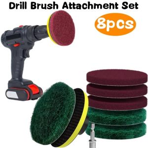 8Pcs Drill Brush Attachment SetPower Scrubber BrushScrub Pads4 Inch Cleaning Brush Kit for FloorTubShowerGroutTileCorner