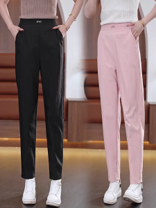 Fashionable Thin Ice Silk High Waist Slimming Harem Pants Womens Summer New Style Ageless Casual Pants Trendy Nine-Piece Pants