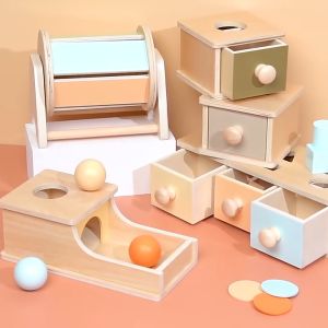 Montessori Toys Macaroon Color Coin BoxBall BoxObject Permanence Box Toys for Infant Toddlers Early Learning