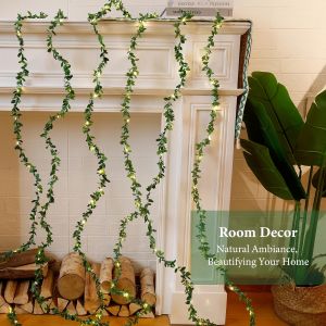 Warm White Green Leaf String Lights 2xAA Battery Operated (Batteries Not Included) Steady On Fairy Lights for Indoor Home Decor