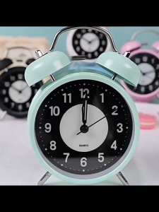 4.5inches Large Silent Luminous Analog Clock 3D Dial Metal Frame Non-Ticking with Backlight Loud Alarm Twin Bell Alarm Clock