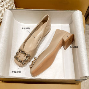 Leather Fairy Gentle Womens High Heels Thick Heel Spring New Style Versatile Shoes Comfortable Slip-On Casual Metal Element