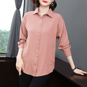 เสื้อเชิ้ตผ้าชีฟองแขนยาวทรงหลวมสำหรับผู้หญิง ฤดูใบไม้ร่วง 2023 เสื้อคาร์ดิแกนเปิดสำหรับผู้หญิงวัยกลางคนและผู้สูงอายุ