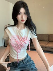 GUZILIAN | French Design Short Sleeve T-Shirt Womens Summer Street Style Versatile Ageless Sash Short Length Top Korean Style Commute