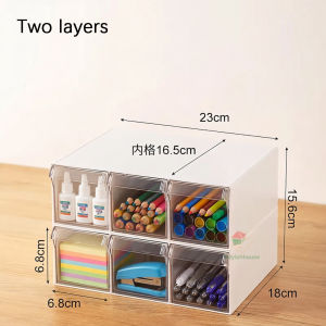 Desktop Storage Box Transparent Storage Box Transparent Desktop Organizer Drawer Box with Pen Holder Ideal Makeup Box Organizer