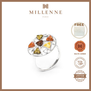MILLENNE Multifaceted Baltic Amber Multi-Tone Disc Silver Ring with 925 Sterling Silver (MLP-01)
