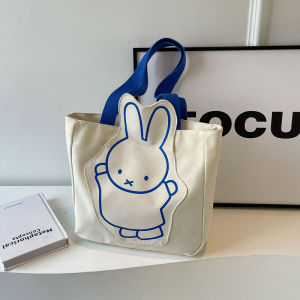 Adorable Cartoon Rabbit Canvas Tote Bag with Large Capacity for Women Fashionable Single-Shoulder Satchel Perfect for Commuting and School