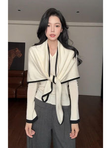 YUEZHONGWEI | Atmospheric Early Spring Contrast Color Knitted Sweater and Poncho Set 2 Pieces