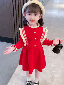 Autumn Knitted Sweater Dress for Girls Baby Clothing Cute Princess Skirt Long Sleeve Cake Skirt Style Childrens Fashion Celebration