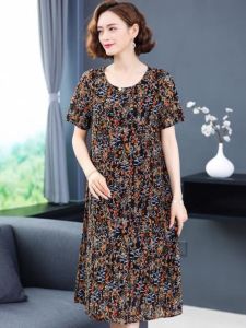 Loose Midi Floral Print Dress for Women Summer 2024 Fashionable Wide Lady Style with Pocket Square Large Size Ethnic Trend