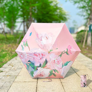 Portable Mini Pocket Sunshade Umbrella Womens Oil Painting Style Dual Use Sunny Rain Umbrella UV Protection Compact Umbrella