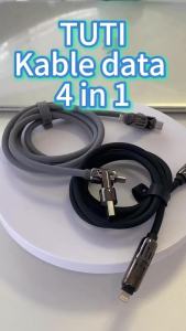 สายชาร์จ USB แบบหลายฟังก์ชัน MFISH 4-in-1 รองรับการชาร์จและซิงค์ข้อมูลด้วย Lightning-Type C สูงสุด 240W สำหรับ iPhone 16/15 iPad Pro Galaxy และแล็ปท็อป