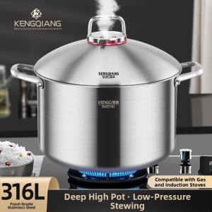 RONGCHUAN | 316L Stainless Steel Deep Thick Large Capacity Induction Soup Pot