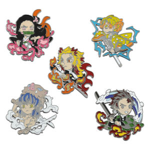 Bandai | Anime Demon Slayer Enamel Pins Kimetsu No Yaiba Cute Chibi Character Brooches Lapel Badges for Backpack