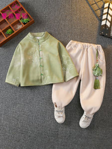 New Chinese Style Boys Fleece Lined Childrens Tang Suit Autumn Winter Hanfu Traditional Costume National Learning Performance Outfit