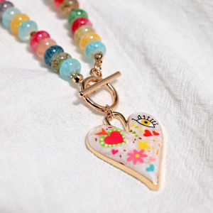 Colorful Glass Beads Heart Pendant Necklace for Women Fashion Original Design Necklace Femme Daily Jewelry Accessories