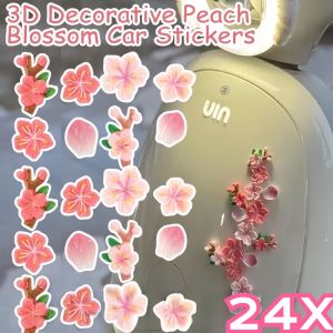สติกเกอร์ดอกพีชสีชมพูแบบทำมือ24ชิ้นสติกเกอร์ติดรถยนต์3D รูปดอกไม้แบบสามมิติรูปลอกประดับตัวถังรถจักรยานยนต์