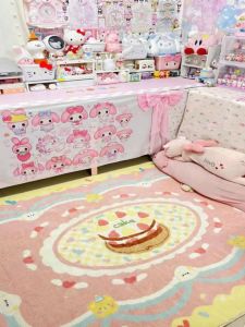 Healing Cute Cream Style Bedroom Carpet Girls Room Mat Immersive Living Room Single Girl Carpet Long Rectangle Machine Knitted