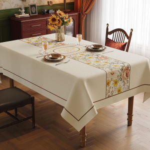 American Style Rectangular Tablecloth Cotton Linen Fabric Waterproof Oilproof Washfree Tea Table Cover Luxury Sensation Table Pad