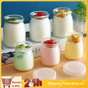 3PCS 200ml Pudding Bottle Glass Jars Clear Yogurt Jars with PE Lids High Temperature Resistant Jars