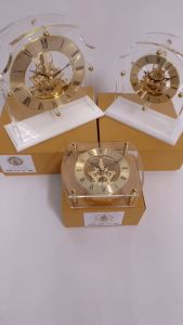 Jam Meja Clock Analog Skeleton SKM 3085 CG Gold Plated