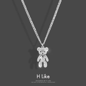 Teddy Accessible Luxury Cartoon Necklace Pendant Bear Cute Girl Hip Hop Titanium Steel Sweater Chain Rhinestone Does Not Fade