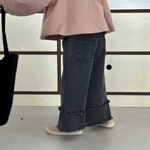 Girls Baby Spring Autumn Loose Fit Denim Wide Leg Pants Butterfly Knot Childrens Straight Leg Trousers Kids Fashion