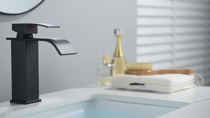 Waterfall faucet black hot and cold flat mouth basinHose for BathroomMatte Sink Hot Cold Mixer Tap Wash Basin