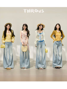 THROUS | Quần Jeans Đùi Thẳng Vintage Màu Xanh Nhạt Ướt