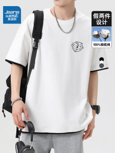 True Weave Pure Cotton Short Sleeve T-Shirt Men Loose Summer Thin Korean Version Trendy Print round Neck Heavy Body T-Shirt