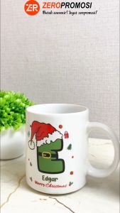 MUG NATAL INISIAL NAMA TOPI SANTA / MUG INISIAL NAMA CHRISTMAS