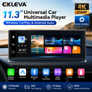 EKLEVA 11.3 INCH 4K Dash Cam Rearview Camera Carplay & Android Auto Smart Player Navigation Car DVR WIFI Dual Lens Monitor
