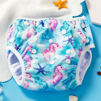 Adjustable Washable Diaper for Swimming Cute Print Baby Swim Diaper Eco-Friendly Baby Fitting Swimmers