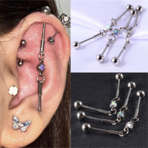 1/3PCS Shiny Round Opal&Crystal Industry Barbell Earring Long 16G Double Hole Ear Helix Daith Piercing Jewelry