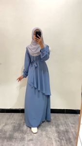 HAYNA Daisha Dress (Blue) - Dress Kondangan Daily Dress Busui Friendy Korean Style Gamis Wanita Muslim