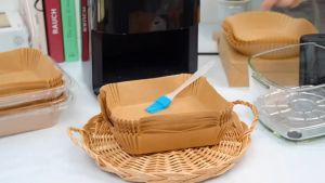 100pcs/set Useful Square Air Fryer Baking Oil-proof and Oil-absorbing Paper for Household Barbecue Plate Food