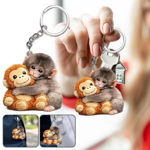 Cute Zoo Punch Animal Keyrings Baby Monkey Acrylic Keychain Exquisite Creativity Cartoons Backpack Accessories Jewelry Llavero