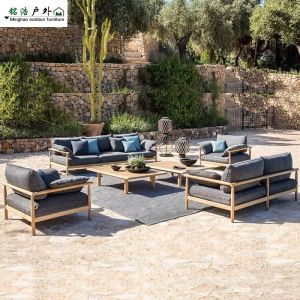Nordic Outdoor Solid Wood Sofa High End Courtyard Villa Hotel Outdoor Open Air Waterproof Sunscreen Sofa Furniture Combination