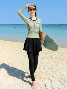 XTEP | Color Block Conservative Swimwear Skirted Long Sleeve