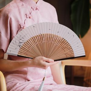 New Chinese Style Fan Womens Foldable Summer Fan for Walk Show Cheongsam Ma Face Skirt Bamboo Material Handmade Fan