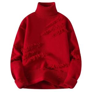 ROMON | Lormen Mens High Collar Knitted Sweater Fashionable Winter Wear Dragon Year Red Color New Year Celebration Casual Loose Fit