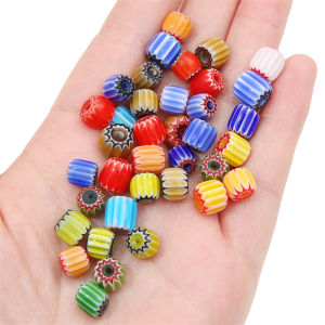10pcs 8mm Handmade Lampwork Glass Flower Beads Nepal Loose Spacer Beads for Necklace Bracelet Earring Keychain DIY Jewelry Craft Making