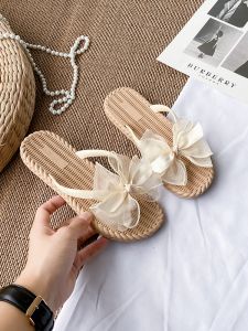 Sweet Butterfly Knot Flat Bottom Sandals Womens Summer Outdoor Wear 2024 New Style Beach Slippers Anti-slip Clogs