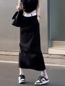 Black High Waist A-Line Midi Skirt Womens Autumn New Style Slimming Half-length Straight-cut Skirt Fashionable Commute Wear