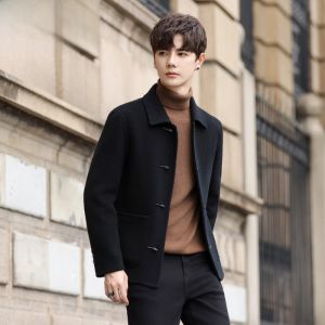 HENGYUANXIANG | Double-Sided Woolen Coat Mens Short Thickened Autumn Winter Fashion Urban Style Wool Jacket Turn-down Collar Warm Cold-proof