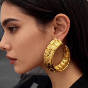 Vintage Ethnic Gold-plated Metal Alloy Hoop Earrings For Women Jewelry Fashion Personality Statement Accessory