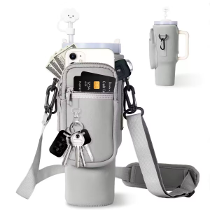 Portable Water Bottle Carrier Bag Phone Pocket For Stanley 40oz Tumbler Holder Pouch Adjustable Strap Bollus With Carabiner